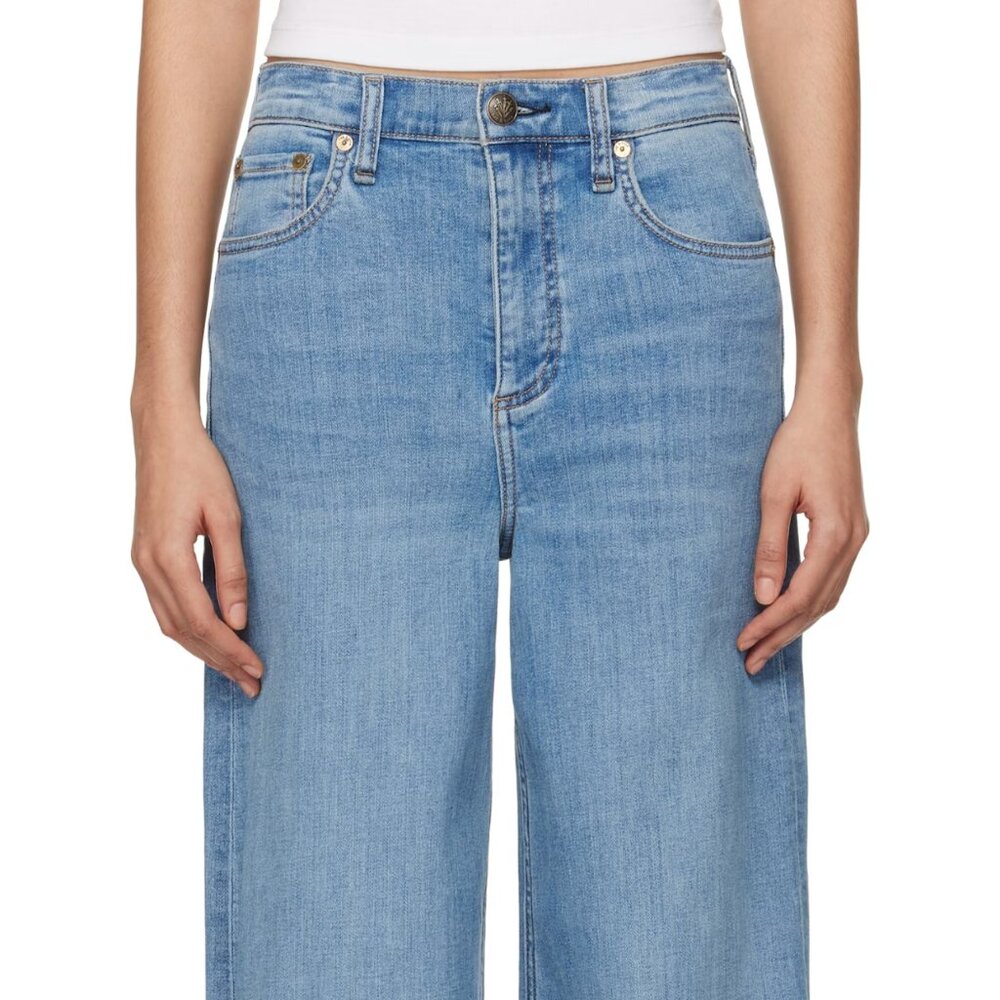 Rag & Bone | Sofie Raw Cut Hem High Waist Wide Leg Ankle Stretch Denim Jeans - Picture 3 of 14